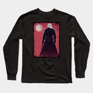 White Wolf Howling at the Moon - Red - Fantasy Witcher Long Sleeve T-Shirt